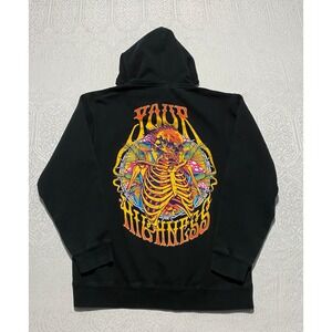 Your Highness Mens Black Flaming Skeleton‎ Mushroom Graphic Pullover Hoodie M